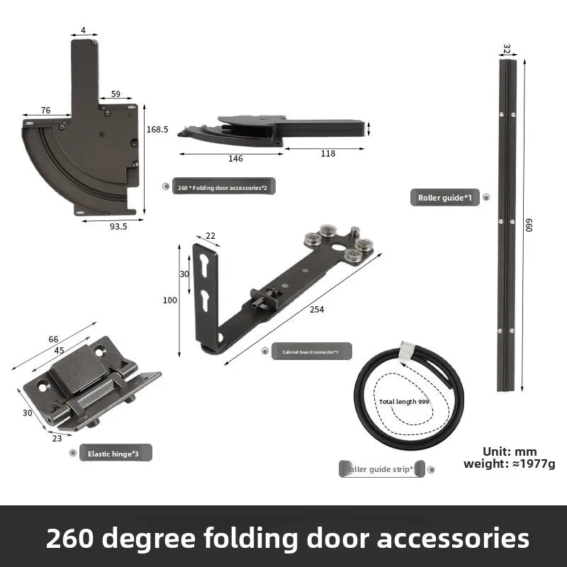 260 Degree Large Angle Folding Door Slide Rail Rail Wardrobe Without Lower Rail Cabinet Door Fully Open Hardware Accessories