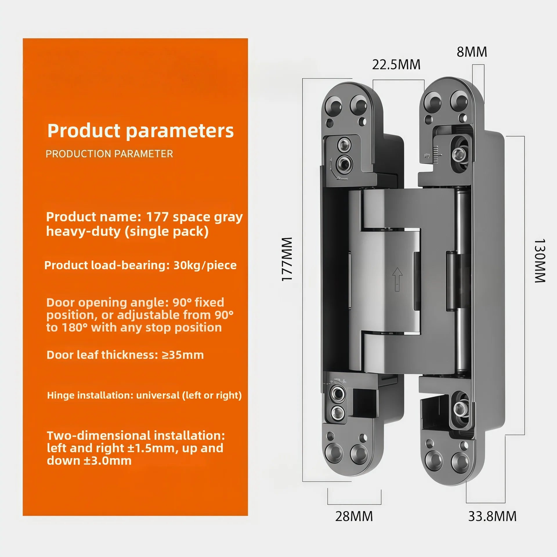 Hydraulic 3D Hidden Folding Invisible Door Hinge Without Tail Rod 90 Degree Invisible Buffer Automatic Closing Hinge