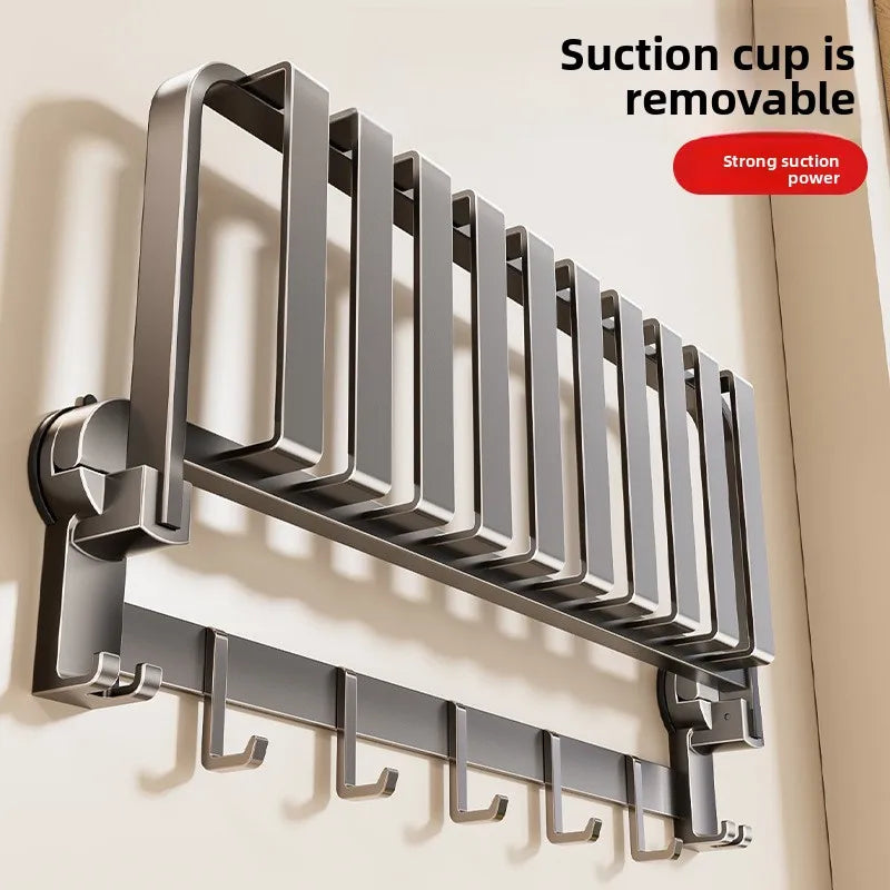 Suction Cup, Net Basket, Bath Towel Rack, No Punching, Bathroom Rack, Toilet, Clothes Storage Artifact Folding Towel Rack