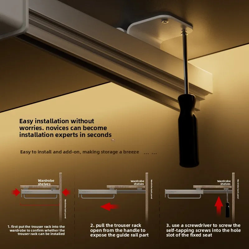 Storage Wardrobe Hanging Rod Pull-up Pants Rack Load-bearing Strong Telescopic Slide Rail Damping Silent Pull-up Wardrobe