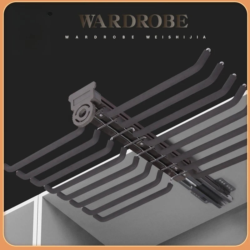 Cabinet Pull-out Pants Rack, Wardrobe Top Double-row Damping Pants Rack, Push-pull Retractable Pants Rack
