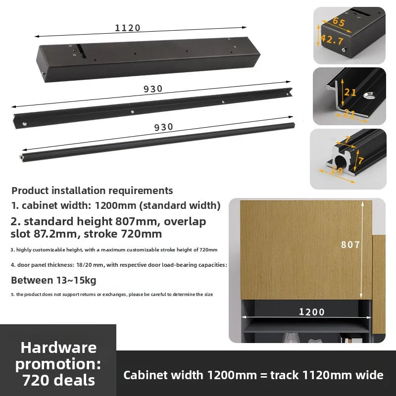Up and Down Vertical Lift Sliding Door Hardware Cabinet Hanging Cabinet Single Door Moving Hover Rise Arbitrary Stop Accessories
