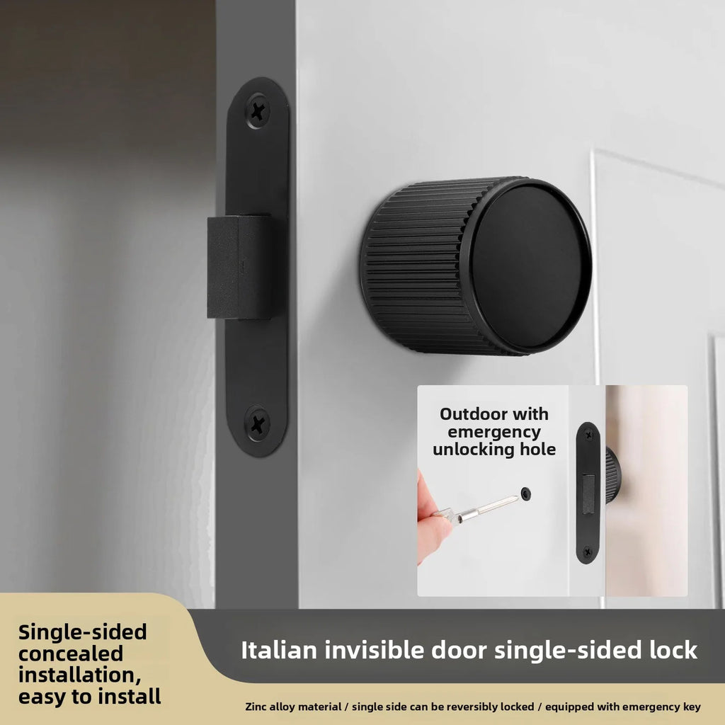 Minimalist Invisible Door Lock, Indoor Wooden Door Hidden Invisible Handle with Emergency Hole Single-sided Lock
