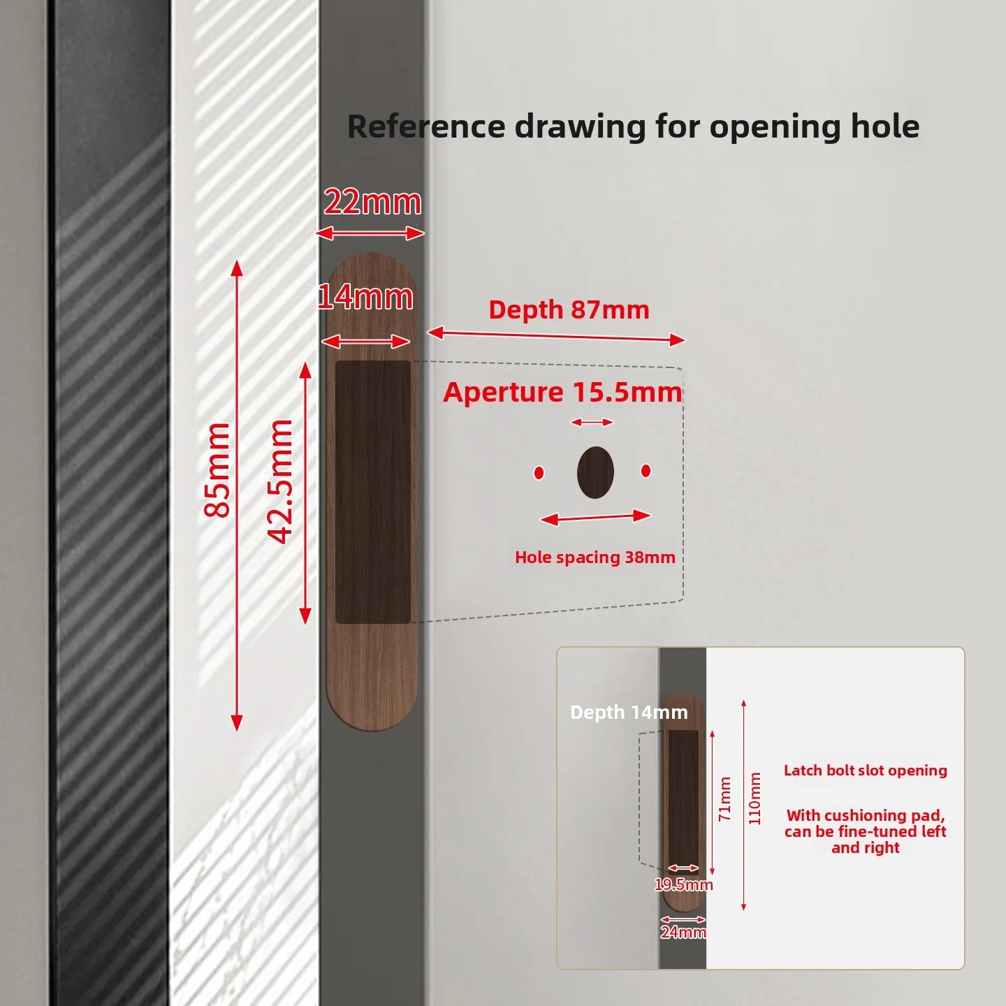 Minimalist Invisible Door Lock, Indoor Wooden Door Hidden Invisible Handle with Emergency Hole Single-sided Lock