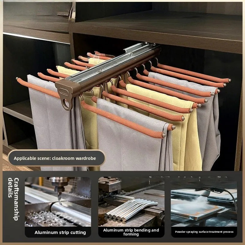 Multifunctional Telescopic Pants Pumping Wardrobe with Built-in Slide Rail Pulling Pants Rack Top-mounted Push-pull Hanging Rod