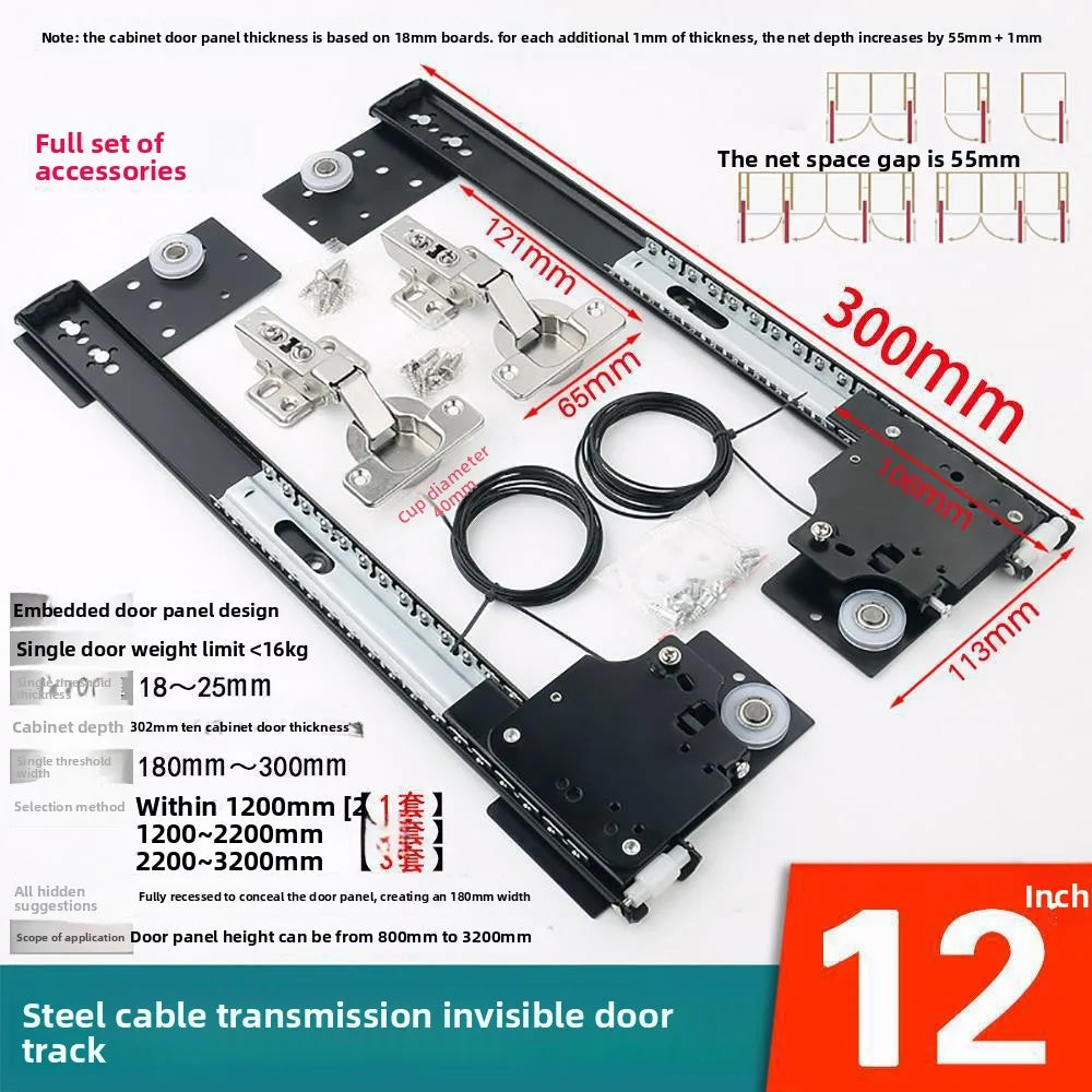 Hidden Swing Door Plug-in Track Cabinet Wardrobe Folding Telescopic Side Mount Reverse Swing Door Hardware Accessories