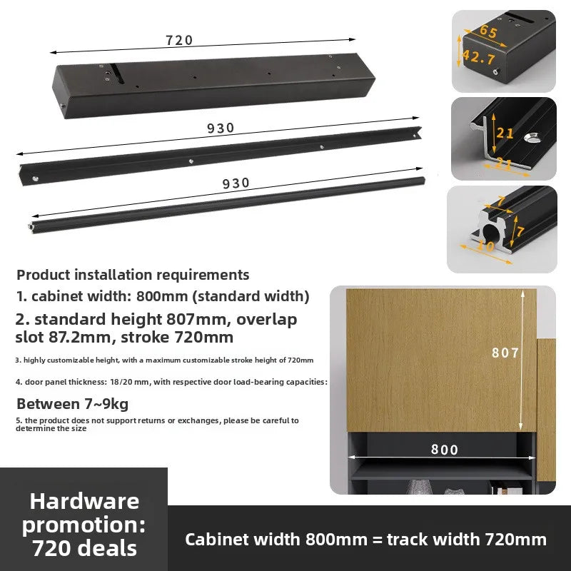 Up and Down Vertical Lift Sliding Door Hardware Cabinet Hanging Cabinet Single Door Moving Hover Rise Arbitrary Stop Accessories