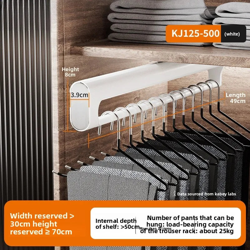 Aluminum Alloy Wardrobe Pull-up Pants Rack Telescopic Slide Rail Built-in Top-mounted Multi-functional Pants Storage Clothes Rod