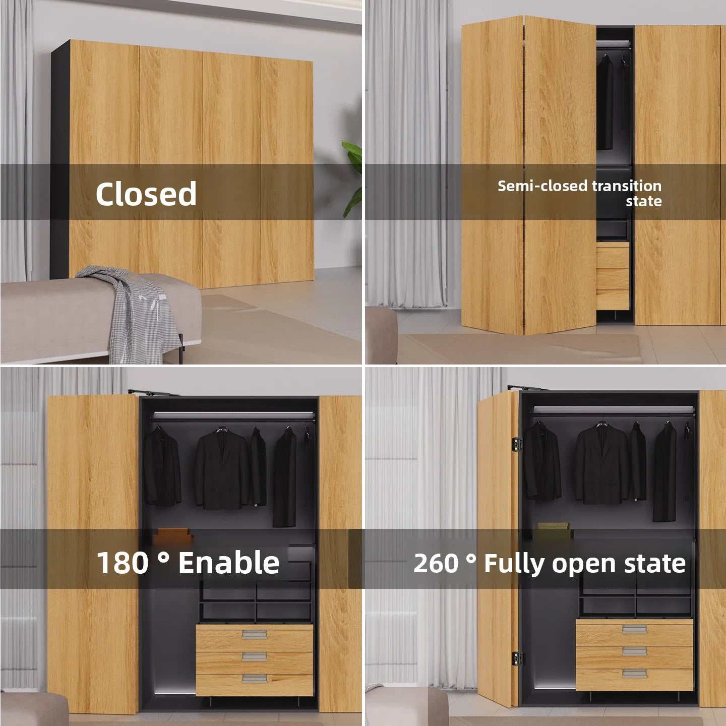 260 Degree Large Angle Folding Door Slide Rail Rail Wardrobe Without Lower Rail Cabinet Door Fully Open Hardware Accessories