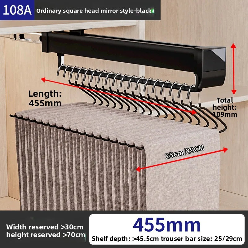 Pants Rack Telescopic Slide Rail Damping Wardrobe Multifunctional Built-in Non-punching Hanging Rod Top Pull-out Pants Rack