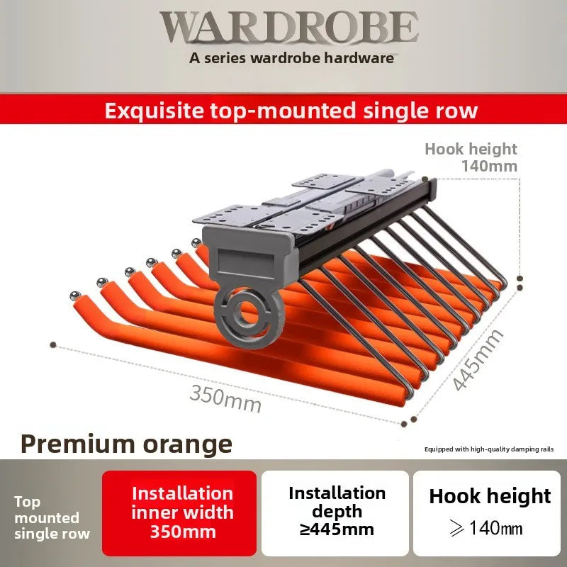 Cabinet Pull-out Pants Rack, Wardrobe Top Double-row Damping Pants Rack, Push-pull Retractable Pants Rack