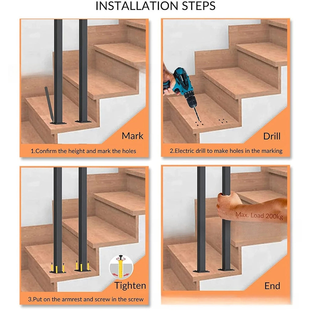 Black Sturdy Non-slip U-shaped Safety Guardrail Retro Industrial Iron Handrail Safety Handrail Stair Handrail Bracket