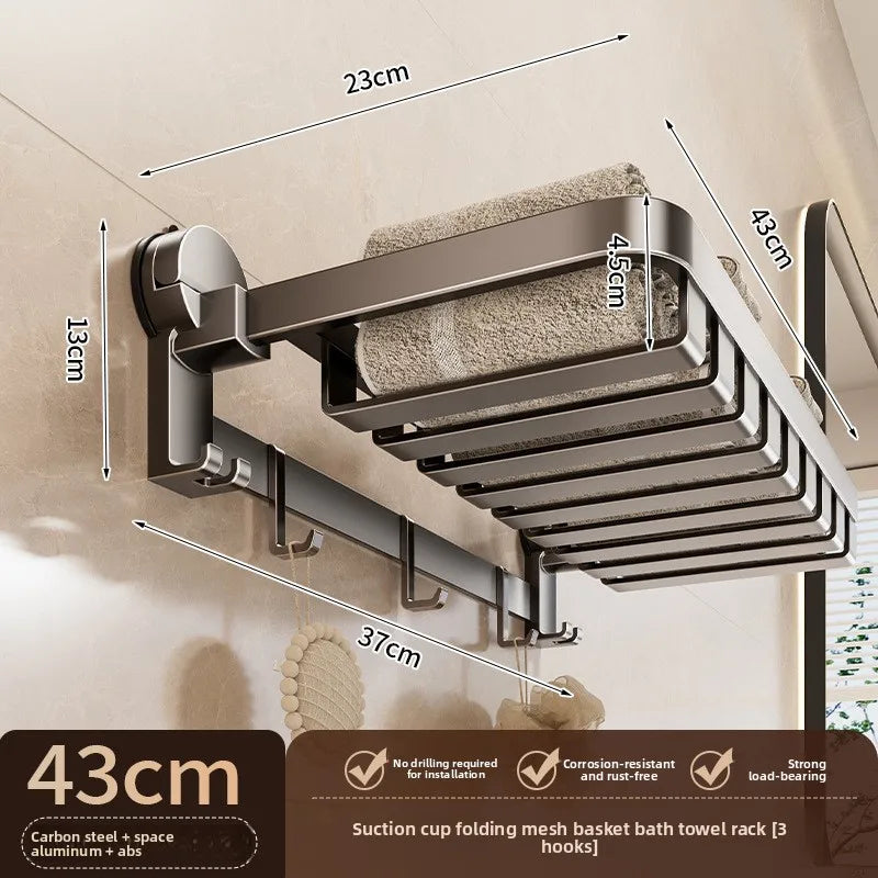 Suction Cup, Net Basket, Bath Towel Rack, No Punching, Bathroom Rack, Toilet, Clothes Storage Artifact Folding Towel Rack