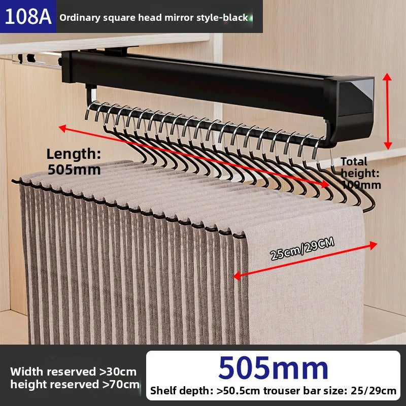 Pants Rack Telescopic Slide Rail Damping Wardrobe Multifunctional Built-in Non-punching Hanging Rod Top Pull-out Pants Rack