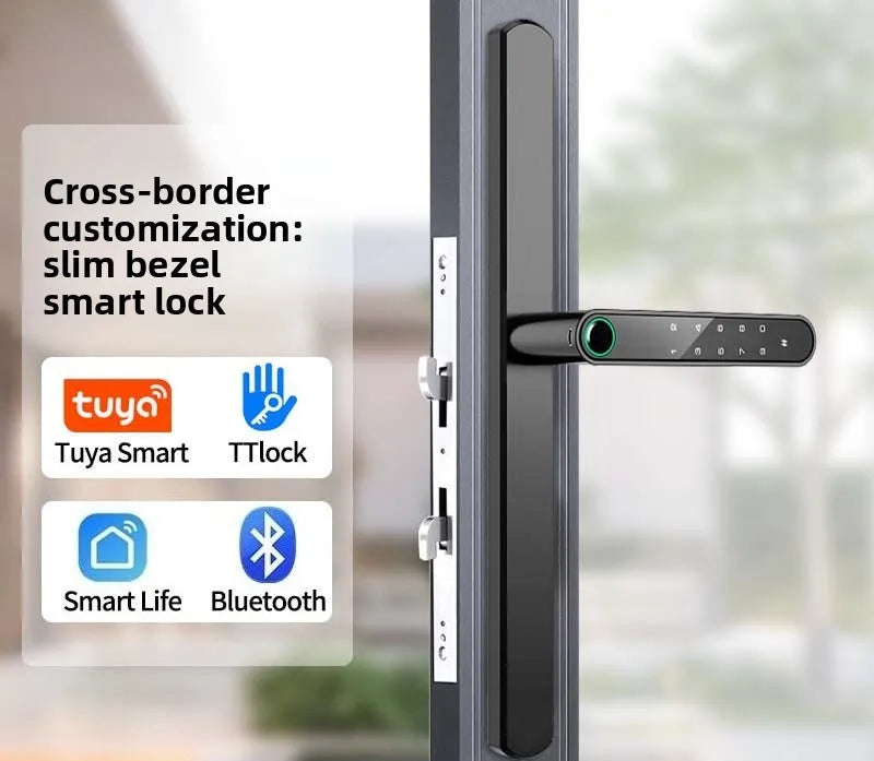 Tuya Waterproof Broken Bridge Aluminum Fingerprint Lock Narrow Side Door Double-sided Smart Password Lock