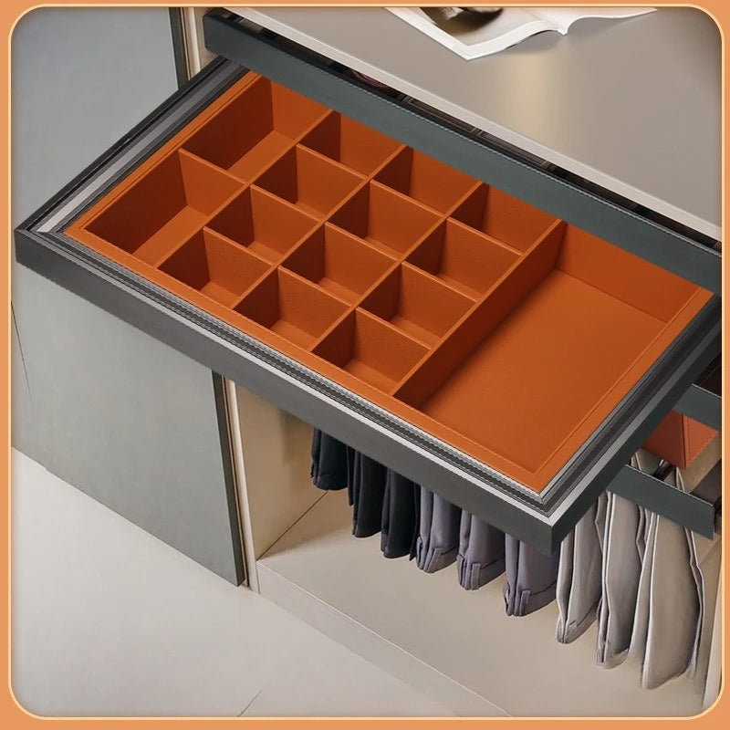 Multifunctional Telescopic Pants Rack Wardrobe Built-in Leather Jewelry Box Cloakroom Pull-up Pants Rack Pull Basket Storage Box