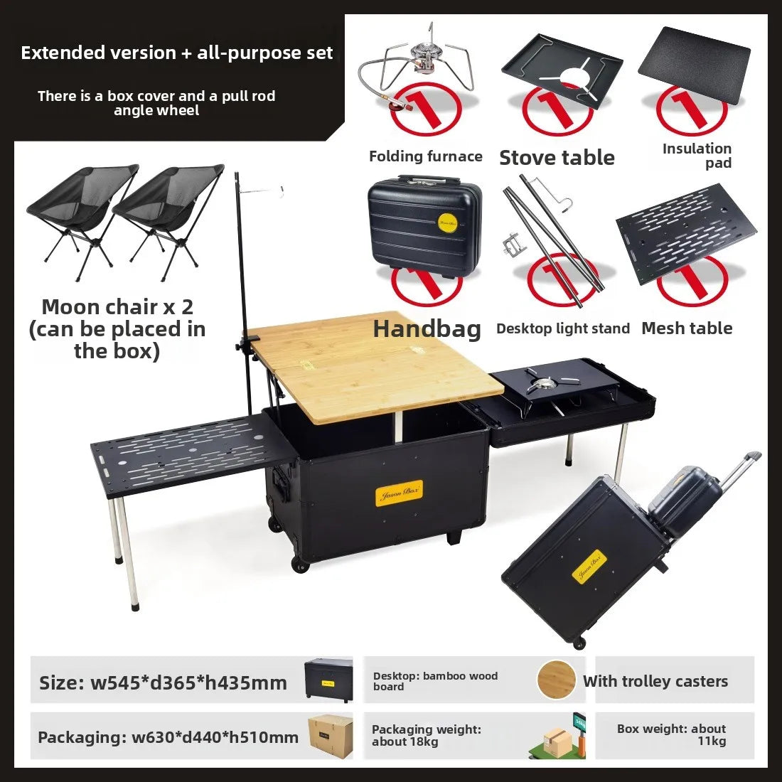 Outdoor Mobile Kitchen Car Camping Box Picnic Storage with Folding Tea Table