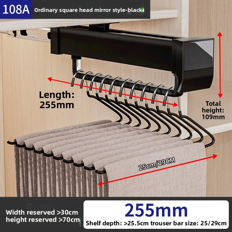 Pants Rack Telescopic Slide Rail Damping Wardrobe Multifunctional Built-in Non-punching Hanging Rod Top Pull-out Pants Rack