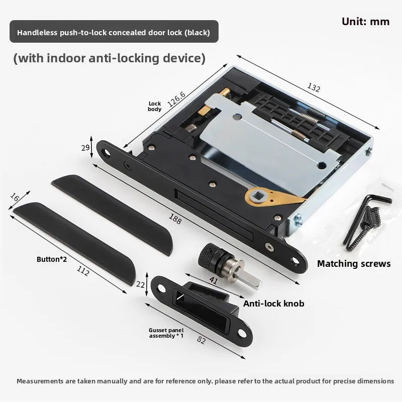 High-grade Handleless Invisible Door Lock Wooden Door Double-sided Press Door Magnetic Lock Minimalist Indoor Anti Hidden Lock