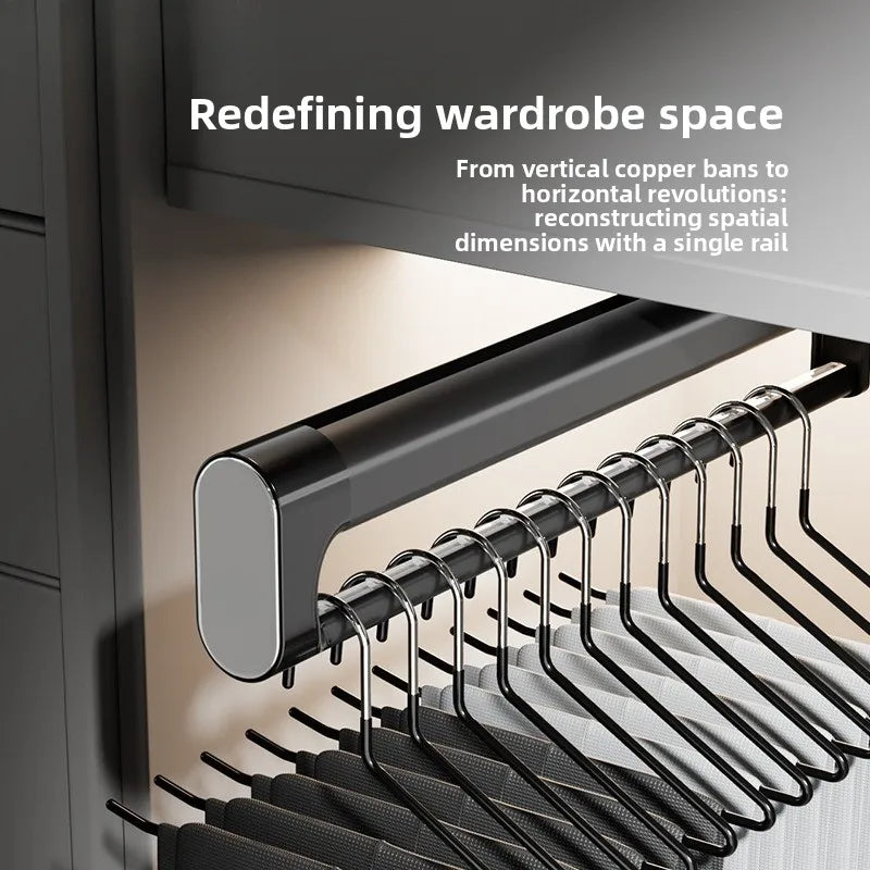 Aluminum Alloy Wardrobe Pull-up Pants Rack Telescopic Slide Rail Built-in Top-mounted Multi-functional Pants Storage Clothes Rod