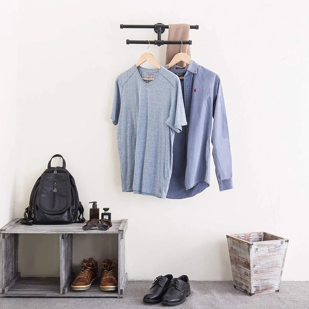 Industrial Air Duct Black Metal Pipe Wall-mounted Double-layer Hanger Hanging Clothing Rack Wall Water Pipe Coat Rack
