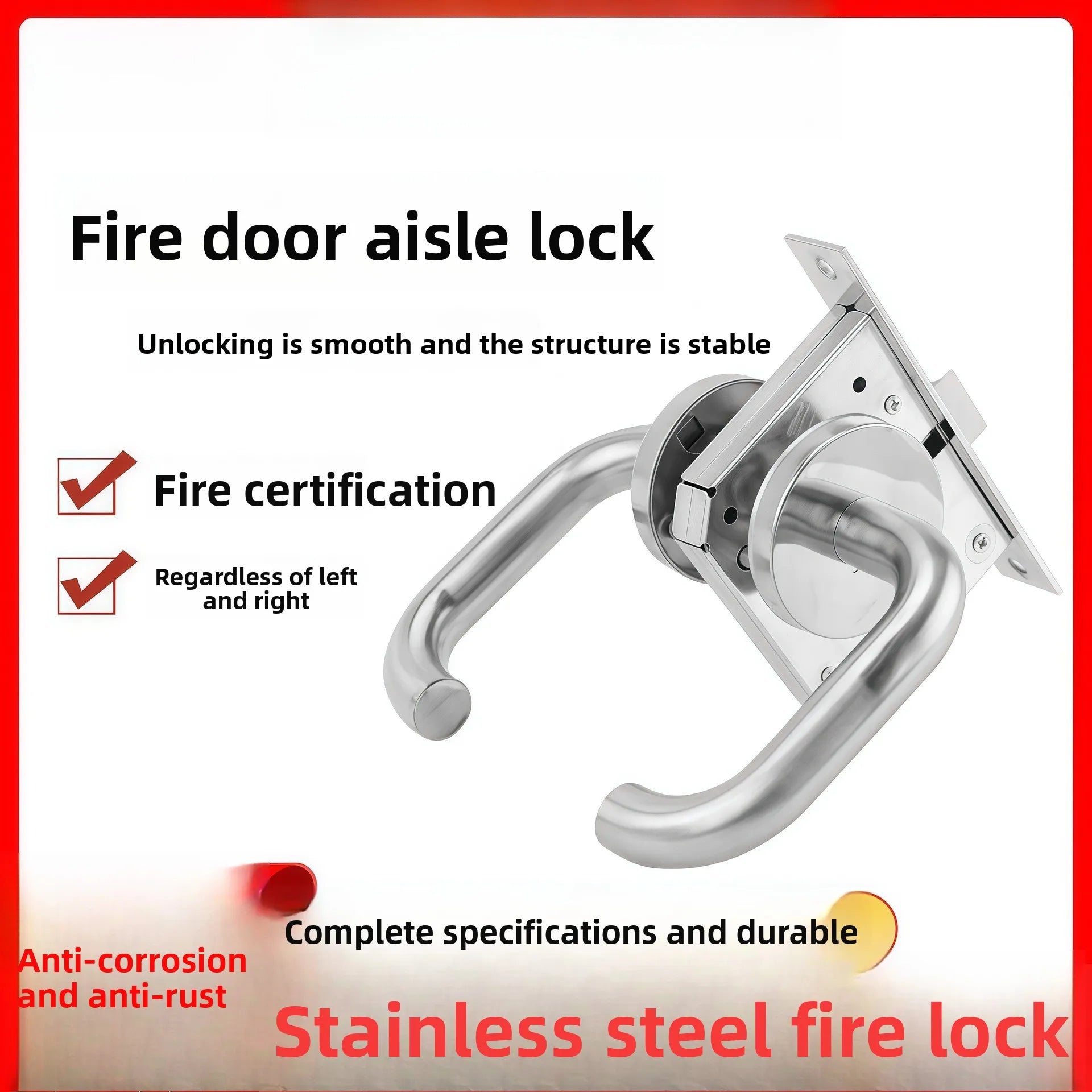 304 Stainless Steel Aisle Lock Stainless Steel Safety Channel Handle Single Tongue Aisle Fire Door Safety Lock