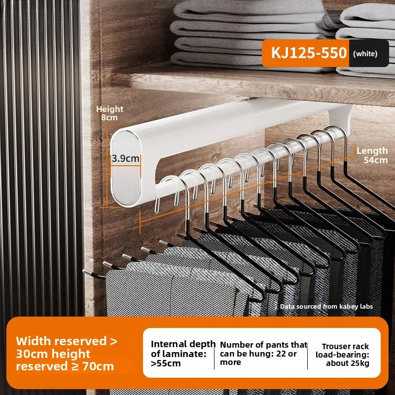 Aluminum Alloy Wardrobe Pull-up Pants Rack Telescopic Slide Rail Built-in Top-mounted Multi-functional Pants Storage Clothes Rod