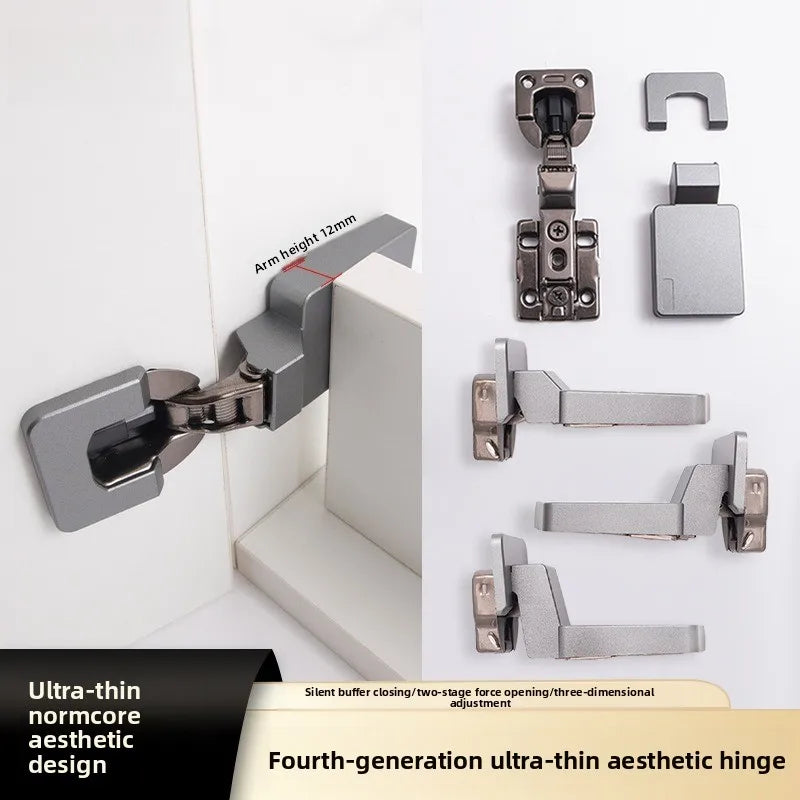Two-stage Force 12mm Ultra-thin Hinge Narrow Cabinet Door Hidden Hinge Adjustable Damping Buffer Short Arm Door Hinge