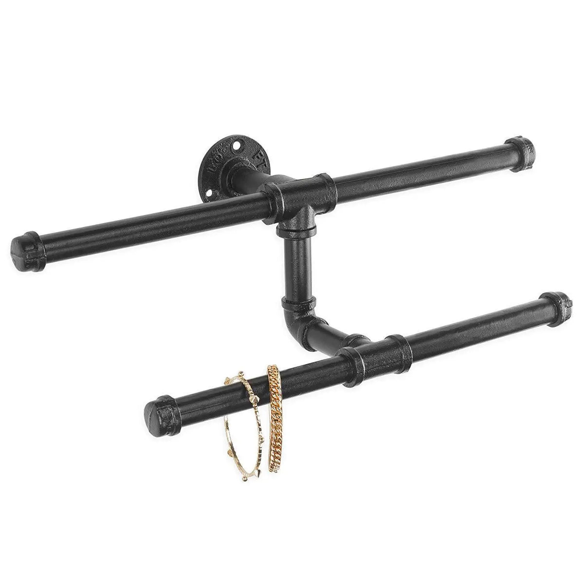 Industrial Air Duct Black Metal Pipe Wall-mounted Double-layer Hanger Hanging Clothing Rack Wall Water Pipe Coat Rack