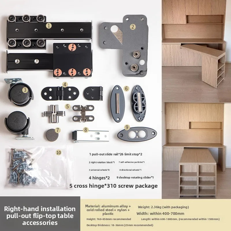 Rotary Folding Dining Table Hardware Accessories Side Cabinet 90 Degrees Multi-function Folding Mobile Desktop Connector