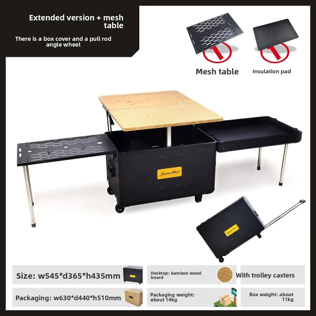 Outdoor Mobile Kitchen Car Camping Box Picnic Storage with Folding Tea Table