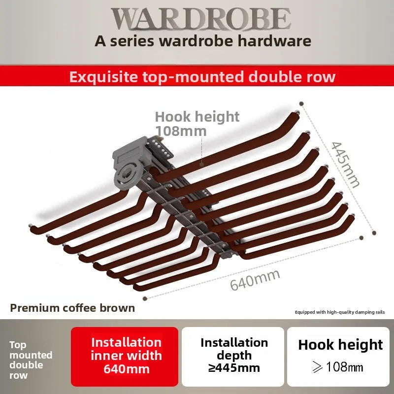 Cabinet Pull-out Pants Rack, Wardrobe Top Double-row Damping Pants Rack, Push-pull Retractable Pants Rack