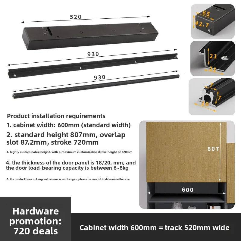 Up and Down Vertical Lift Sliding Door Hardware Cabinet Hanging Cabinet Single Door Moving Hover Rise Arbitrary Stop Accessories