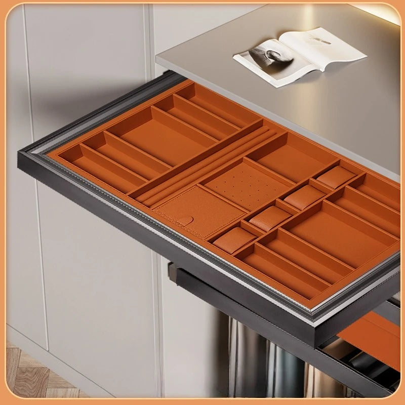 Multifunctional Telescopic Pants Rack Wardrobe Built-in Leather Jewelry Box Cloakroom Pull-up Pants Rack Pull Basket Storage Box