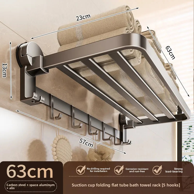Suction Cup, Net Basket, Bath Towel Rack, No Punching, Bathroom Rack, Toilet, Clothes Storage Artifact Folding Towel Rack