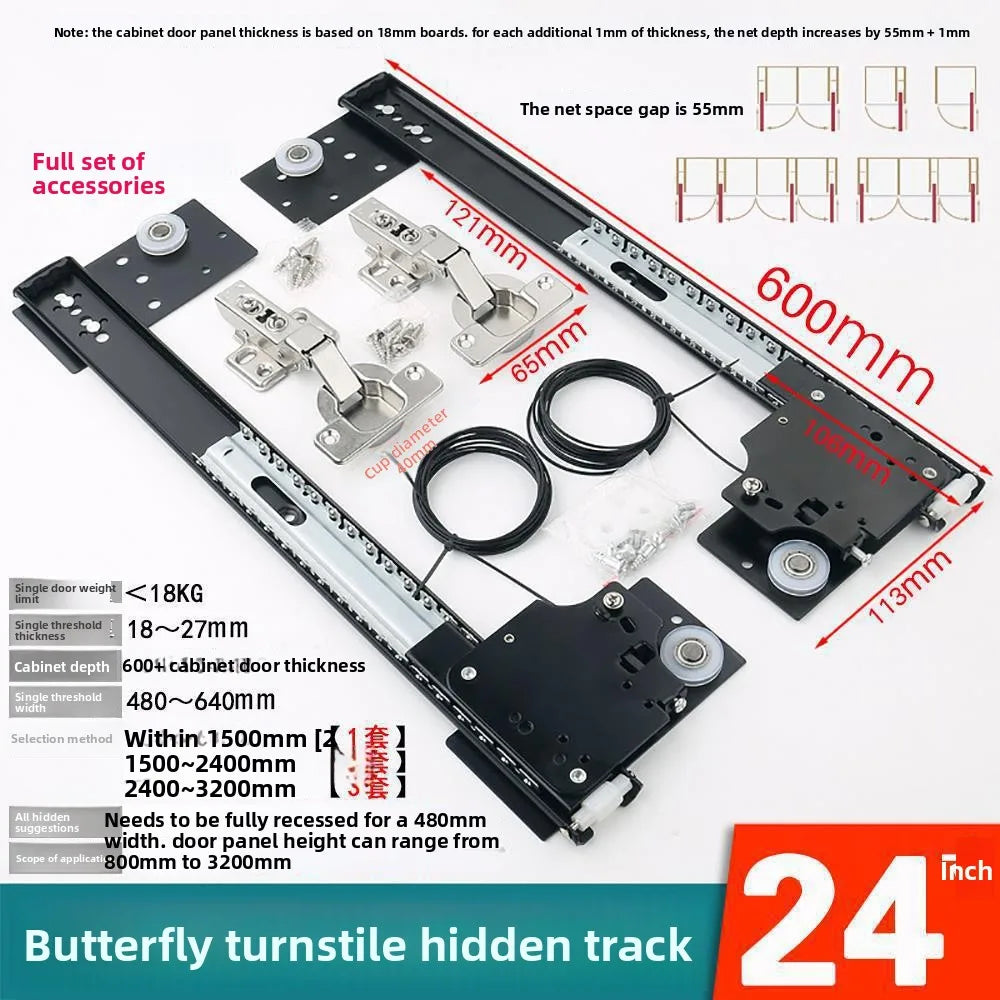 Hidden Swing Door Plug-in Track Cabinet Wardrobe Folding Telescopic Side Mount Reverse Swing Door Hardware Accessories