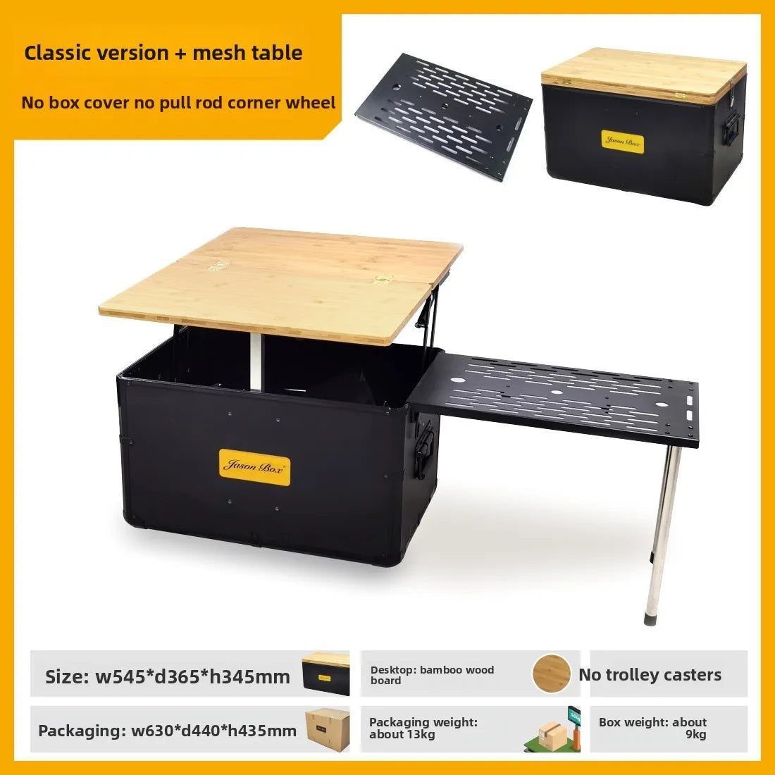Outdoor Mobile Kitchen Car Camping Box Picnic Storage with Folding Tea Table