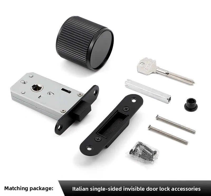 Minimalist Invisible Door Lock, Indoor Wooden Door Hidden Invisible Handle with Emergency Hole Single-sided Lock