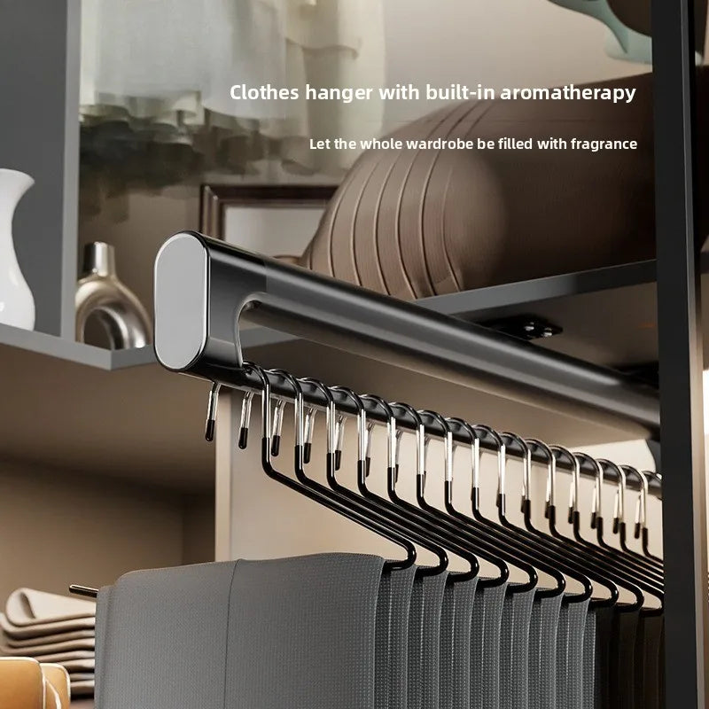 Aluminum Alloy Wardrobe Pull-up Pants Rack Telescopic Slide Rail Built-in Top-mounted Multi-functional Pants Storage Clothes Rod