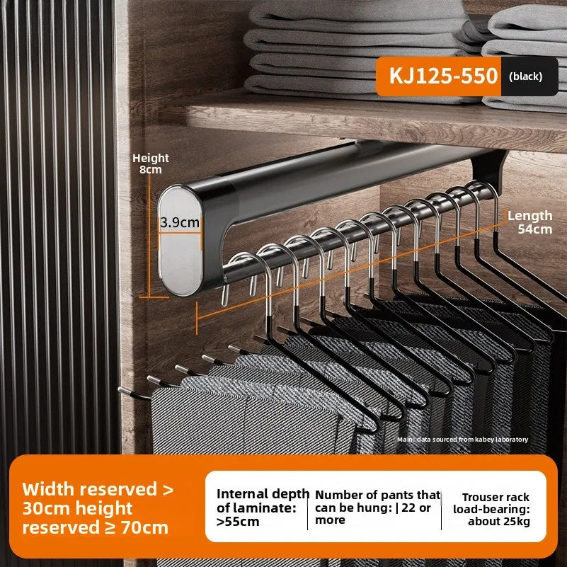 Aluminum Alloy Wardrobe Pull-up Pants Rack Telescopic Slide Rail Built-in Top-mounted Multi-functional Pants Storage Clothes Rod