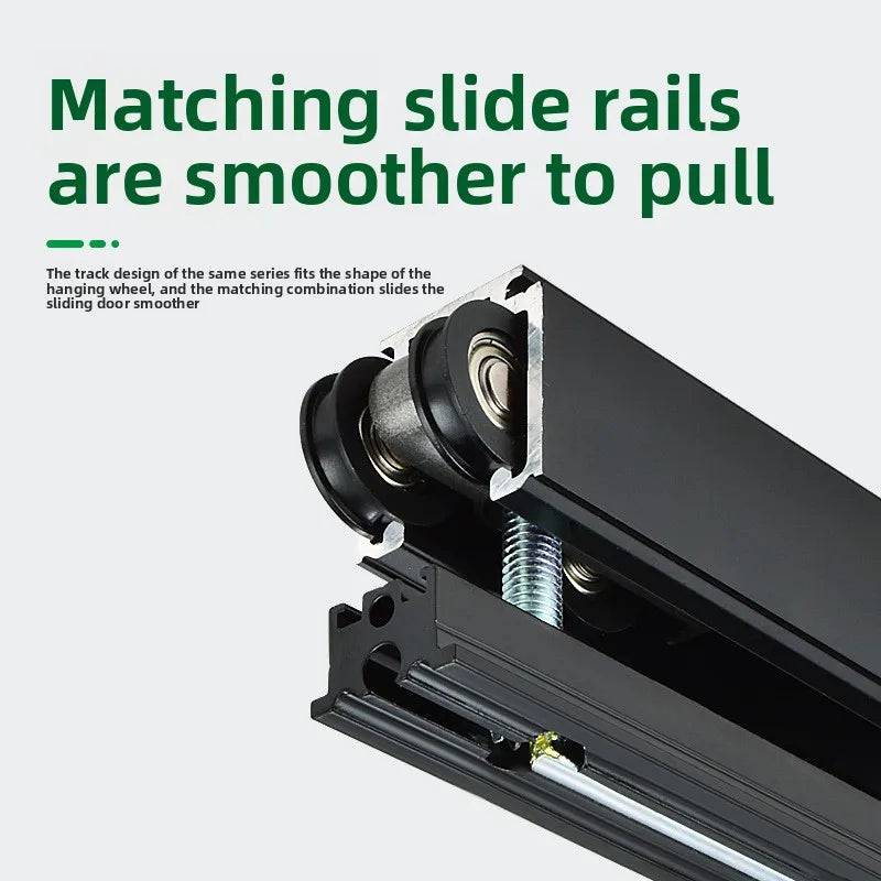 Sliding wooden door 2 + 2 anti-directional folio double linkage buffer track pulley linkage door hanging wheel accessories
