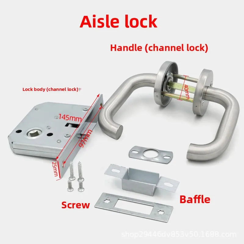304 Stainless Steel Aisle Lock with Channel Handle for Fire Doors