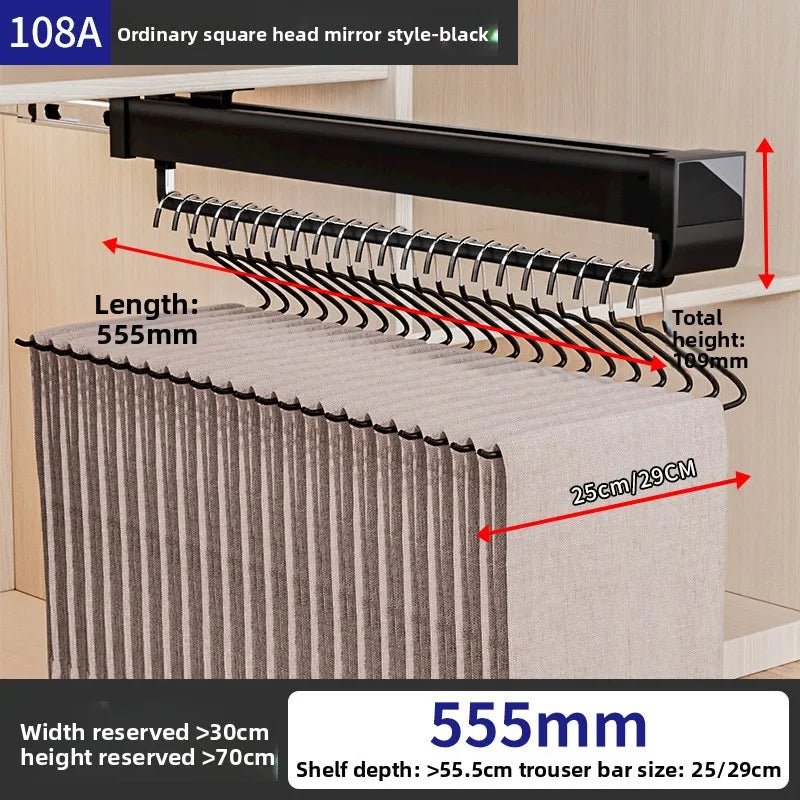 Pants Rack Telescopic Slide Rail Damping Wardrobe Multifunctional Built-in Non-punching Hanging Rod Top Pull-out Pants Rack