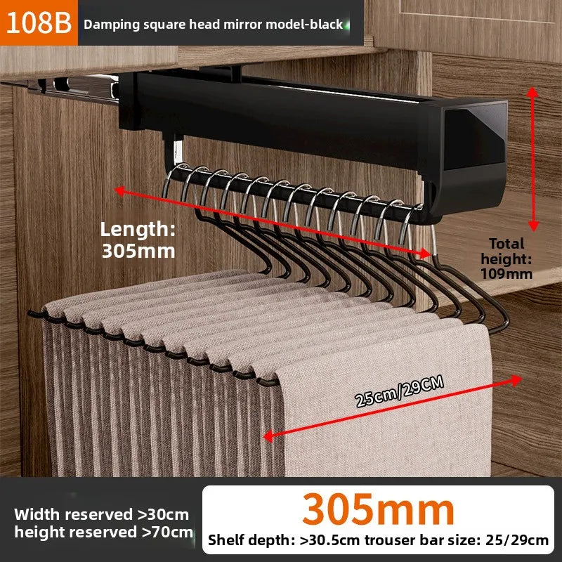 Pants Rack Telescopic Slide Rail Damping Wardrobe Multifunctional Built-in Non-punching Hanging Rod Top Pull-out Pants Rack