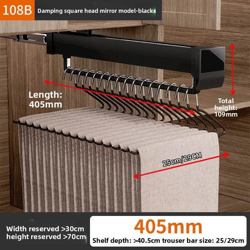 Pants Rack Telescopic Slide Rail Damping Wardrobe Multifunctional Built-in Non-punching Hanging Rod Top Pull-out Pants Rack