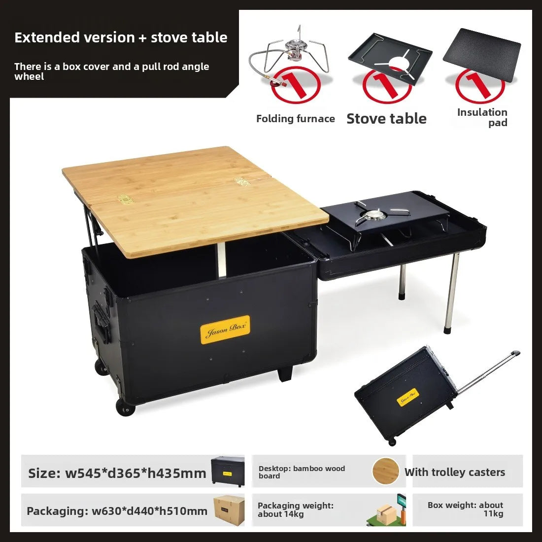 Outdoor Mobile Kitchen Car Camping Box Picnic Storage with Folding Tea Table