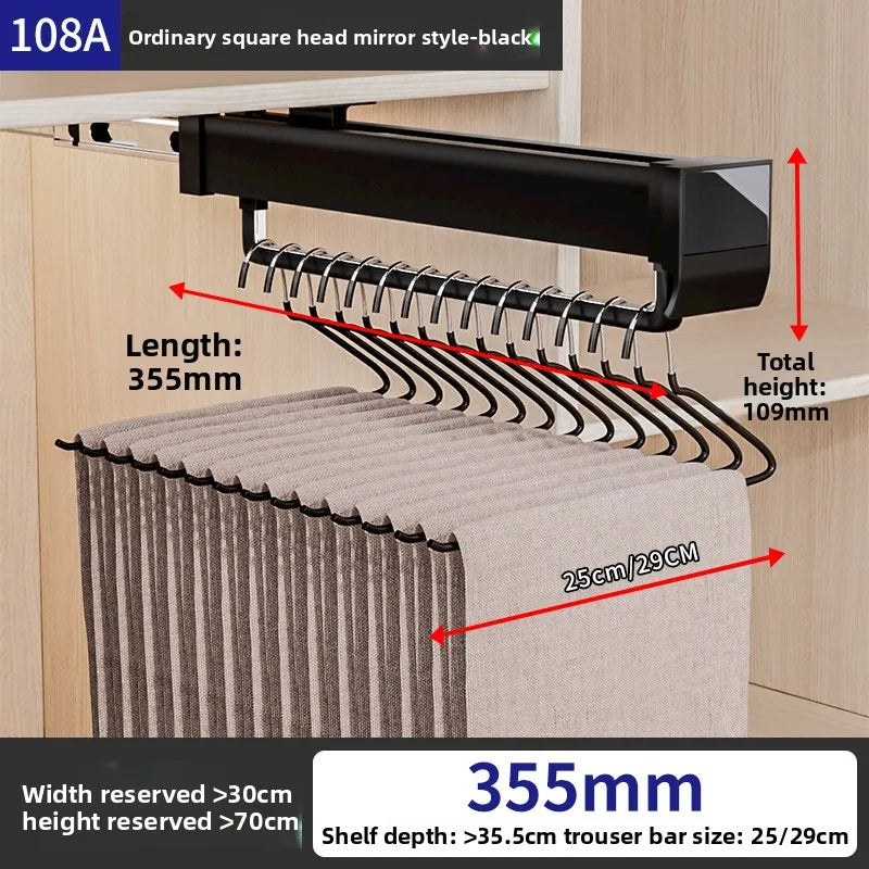 Pants Rack Telescopic Slide Rail Damping Wardrobe Multifunctional Built-in Non-punching Hanging Rod Top Pull-out Pants Rack