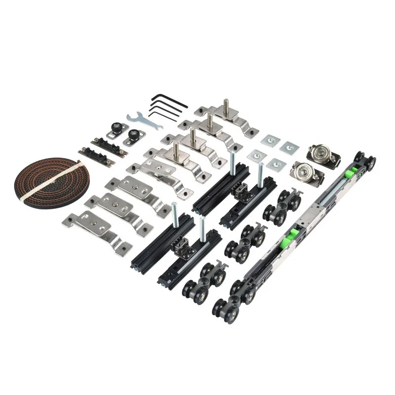 Sliding wooden door 2 + 2 anti-directional folio double linkage buffer track pulley linkage door hanging wheel accessories