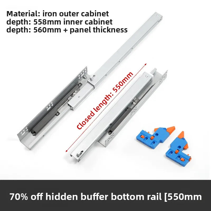 Drawer Three-section Synchronous Linkage Slide Rail Support Full Pull Slide Rail Damping Buffer Drawer Hidden Guide Rail