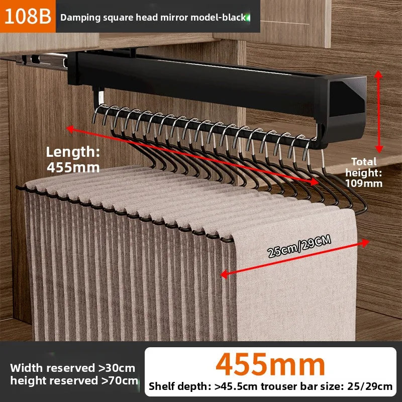 Pants Rack Telescopic Slide Rail Damping Wardrobe Multifunctional Built-in Non-punching Hanging Rod Top Pull-out Pants Rack